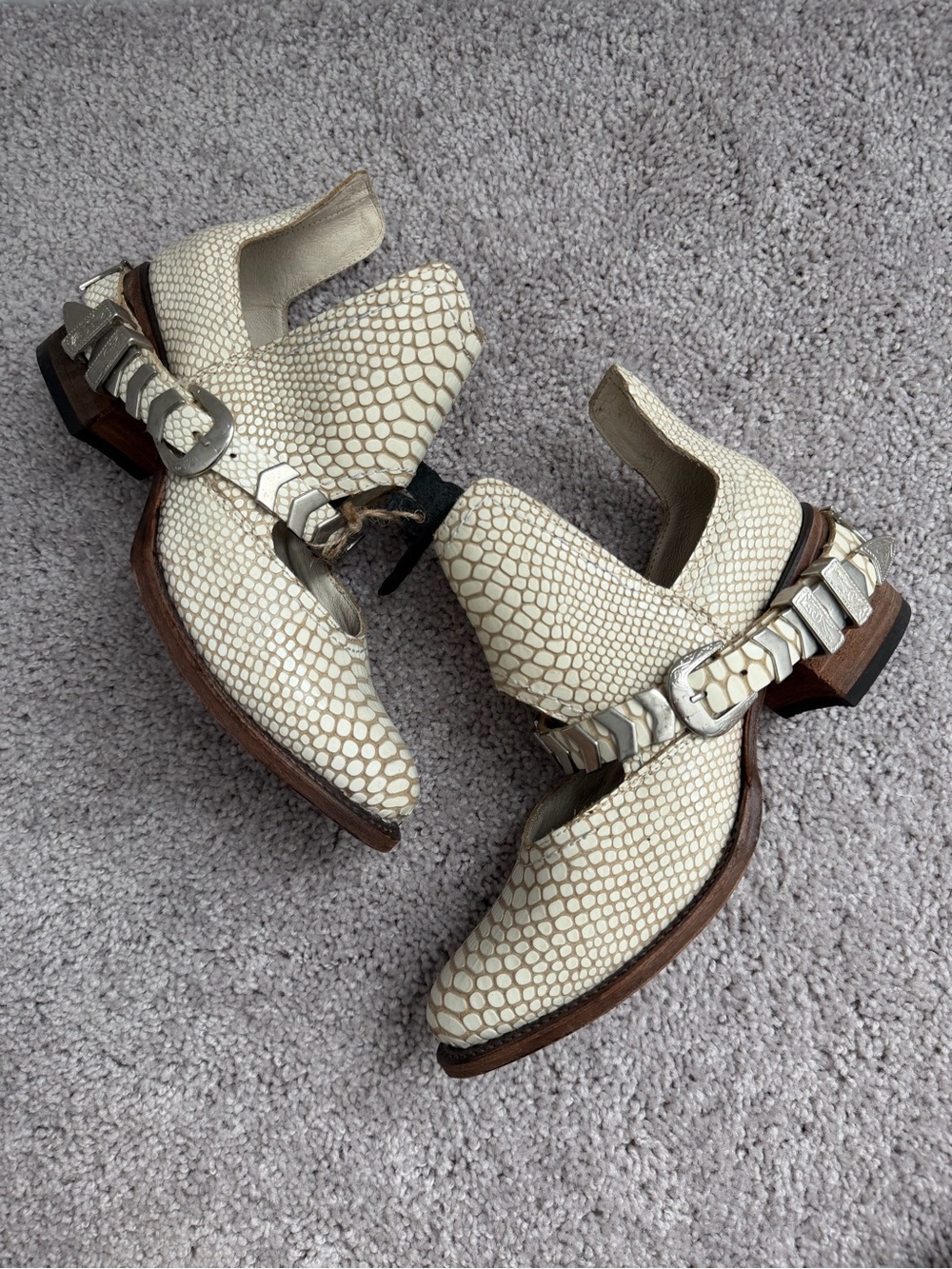 Freebird by Steven Ivory Snake Buckle Ankle Boots